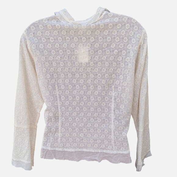 J.Jill Textured Lace Button-Up Blouse Size 2X White Ivory Sheer Ruffled Hem NEW - Picture 6 of 15